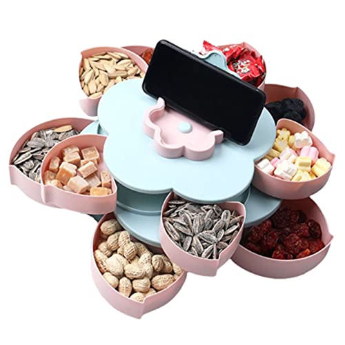 YIiNOo Bandeja Giratoria Creativa para Aperitivos, Caja de Dulces de Silicona con 2 Calcomanías,Plato en Forma de Flor,Plato para Aperitivos Lazy Susan con Soporte para Teléfono Móvil (Rosa) Cover