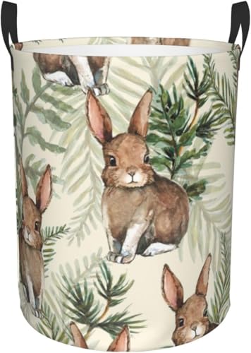 葉の後ろのウサギ 汚れ服収納洗濯かご 折りたたみ式収納ランドリーボックス 寝室洗濯室多機能収納バッグ シンプルおしゃれ収納袋 M