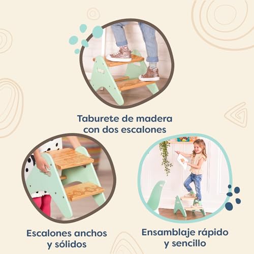 Miniatura 3 de B. Toys Spaces Taburete Para Niños Taburete De Madera Taburete Para Dormitorio, Baño, Cocina Muebles Para Niños Pequeños, Niños 2 Años Peek-A-Boost - Menta