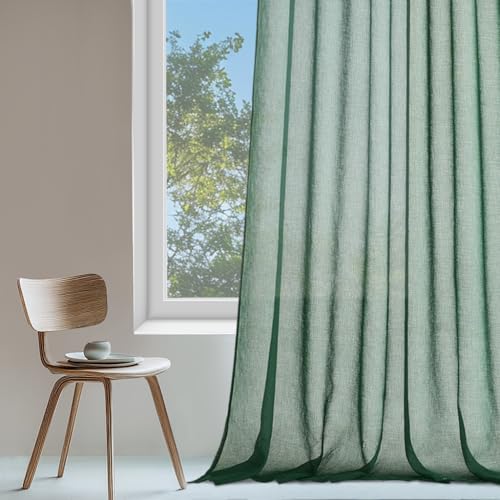 MRTREES Vorhänge Gardinen 240cm lang, 140cm breit, 2er Set, Stores, dunkelgrün, halbtransparent, mit Kräuselband für Schiene – Ansicht 5