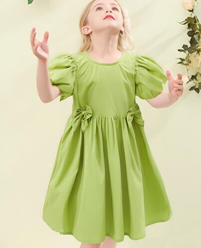 Girls Casual Dresses Toddler Solid Color Summer Cotton Dress Short Sleeve Criss Cross Backless Sundress for Kids 3-12Y3
