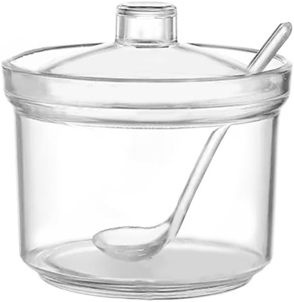 Clean Acrylic Sugar Bowl Spice Jar Spice Storage Pot with Lid and Spoon