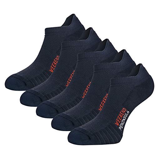 Weekend Peninsula 5 Pares Calcetines Running Deportivos Hombres Mujer, Calcetines Cortos Tobilleros Hombre Mujer Invisibles Bajos Antiampollas (39-42, Negro - 5 Pares)