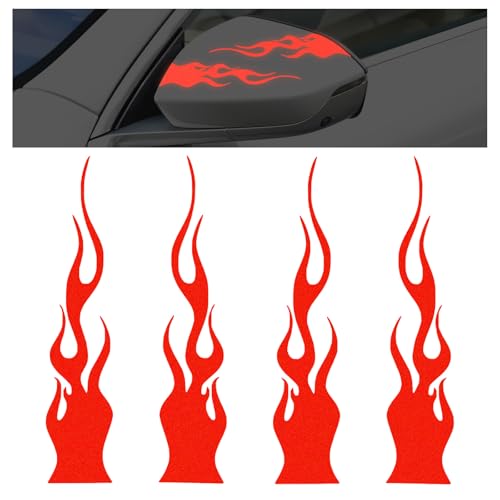 MTRPS 4 PCS Flame Reflective Sticker, Self Adhesive Racing Sports