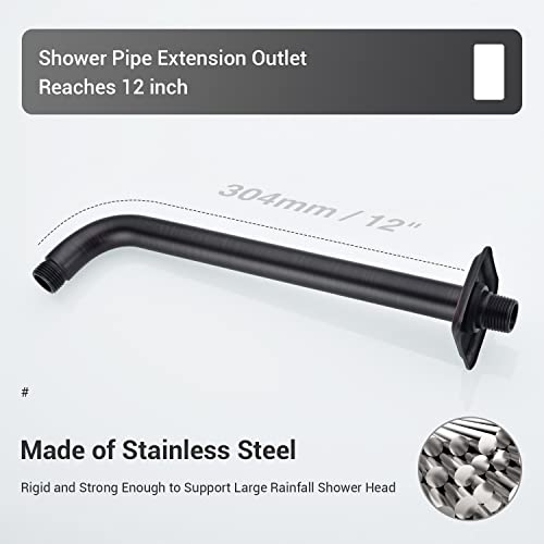 Trustmi Shower Arm With Flange 12 Inch L-Shape Wall Mounted Rainfall Shower Head Extension Stainless Steel Heavy Duty Pipe Replacement, Oil Rubbed Bronze #TOP4
