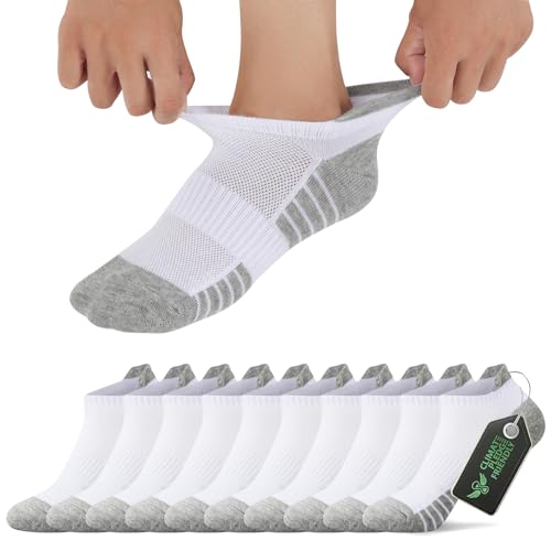 FALARY Sneaker Socken Herren 43-46 Weiß Sportsocken für Damen Kurze Laufsocken Atmungsaktive Baumwolle Halbsocken 10 Paar