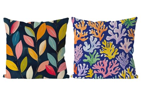 Coussin Exterieur Corail Housse de Coussin Lot de 2 Colorful Coussins Canape Taie Oreiller 45x45 Doux Carré Housse de Canapé Coussins d'extérieur pour Decoration Salon,Chambre,Canapé,Chaise T4-267