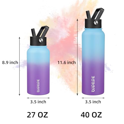 Image of BJPKPK Insulated Water Bottles with Straw Lid, 40oz Stainless Steel Water Bottles with 3 Lids, BPA Free Leakproof Thermo, Tumblers, Cups for Sports, Gym- Ocean Dream