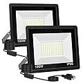 Totexil 2 Pack 100W Led Flood Light Outdoor,10000LM Super Bright Outside Work Light with Plug,IP66 Waterproof Security Lights,5000K Daylight White Floodlights Outdoor for Garden Yard Playground Court