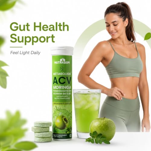 Image of Nutrasium ACV Moringa Metabolism Plus | Apple Cider Vinegar Effervescent Tablet | For Supports Weight Loss, Control Cravings, Convert Fat Into Energy, Boost Energy & Immunity | 120 Tablets Green apple