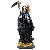 VILLAGE GIFT IMPORTERS 12' Santa Muerte Statue | Our Lady of a Holy Death | Black Robe | Skeleton Statue Holding a Globe and Scythe with a Brown Owl on her Shoulder | Home Décor