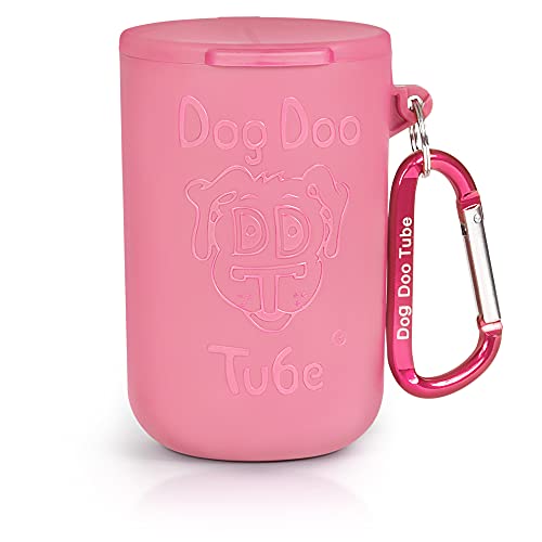 Doo Doo Tube Dog Filled Waste Bag Holder - Reusable Dog Poop Bag Tube Designed to Keep in Odors and Germs (Pink)