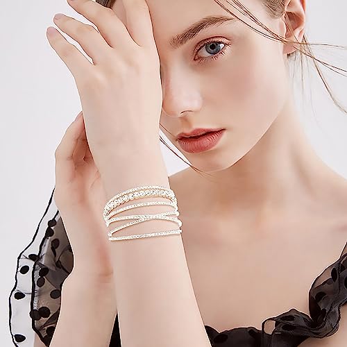 Suyi Rhinestone Bracelet for Women Silver Multilayer Cuff Bracelet Craystal Braidal Bracelets2