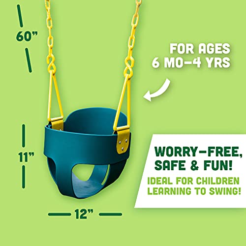 Deluxe High Back Full Bucket Toddler Swing With Exclusive Chain & Triangle Dip Pinch Protection And Carabiners For Easy Install - Green - Squirrel Products #TOP1
