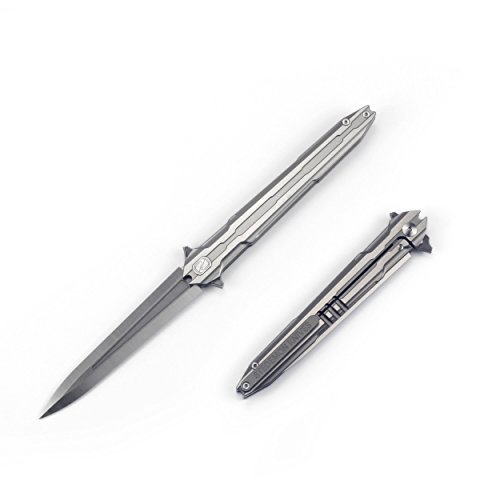 Stedemon Folding Pocket Outdoor Titanium Knife THUNDERFURY with Powder Steel Bohler M390 Double-Edge (One side is false edge) Blade and Blasted Titanium Handle E01BLS