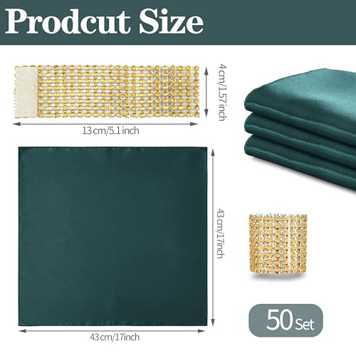 RUDONG M 100 Pcs Dark Green Satin Napkins and Napkin Rings Set, 17 x 17 Inch Square Cloth Napkins Set of 50, Silky Soft Table Napkins Bulk for Weddings, Banquet, Parties Dinner Decoration by RUDONG M - Used condition - Image 5