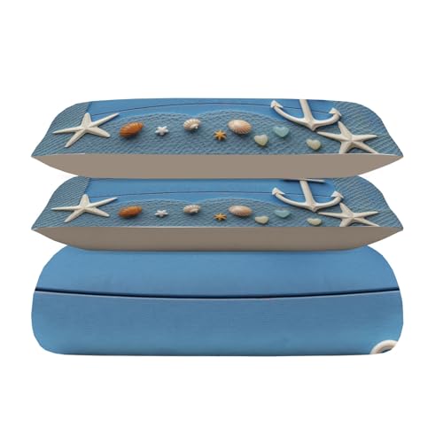 Housse de couette 200x200 maritime avec 2 taies d'oreiller