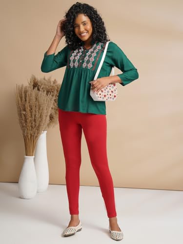 Image of ONE SKY Women Full Length Leggings | Cotton Modal Spandex Blend | High Waist Stretchable & Bio-Washed Fabric | Colour-Lock Technology | Comfortable Leggings for Women