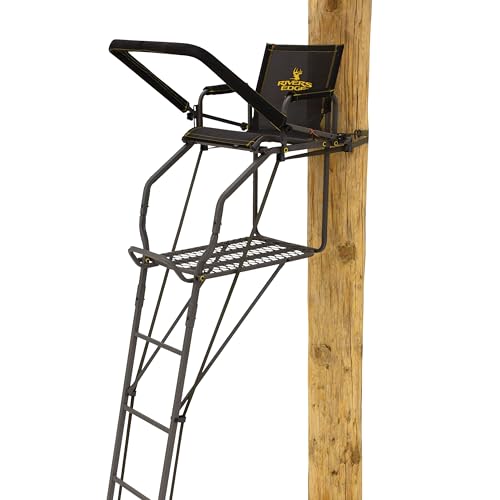 Rivers Edge® Retreat™ LS 1-Man Ladder Stand, 17’11” Height, Lockdown™ Strapping System, Flip-Up TearTuff™ Mesh Seat, 27” Deep Platform, 2-Way Adjustable Shooting Rail, RE670
