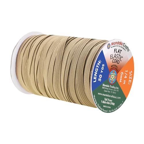Mandala Crafts 6mm 50 Yds Roll of Khaki Elastic Bands for Sewing - 1/4 Flat Elastics Cord - 1 4 Inch Braided Stretch Straps for Crafting - Thumbnail 2