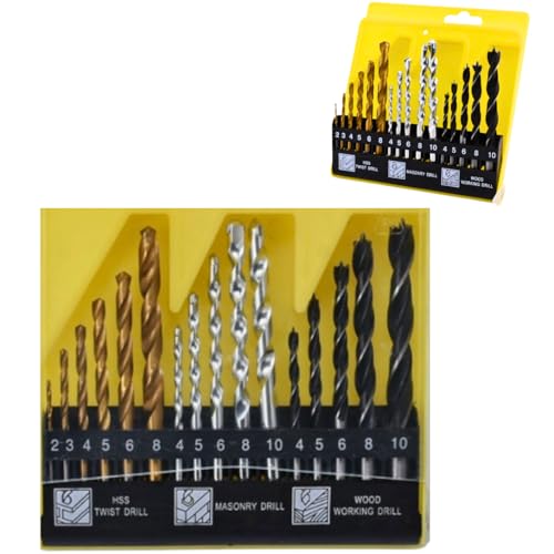 Kit de Brocas, 16 Peças, Estojo Organizador com Brocas para Madeira, Concreto e Metal, 2-10mm, Compatível com Furadeiras e Parafusadeiras