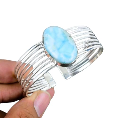 Larimar Cuff Bracelet, 925 Silver Bracelet, Handmade Silver Bangle, Statement Silver Bracelet, Adjustable Cuff Bracelet, Larimar Gemstone Bracelets, Bohemian Jewelry Cuff Bracelets, Gift For Her