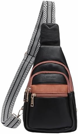 Sling Bag for Women Vegan Leather Fanny Pack Small Crossbody Purse Anti Theft Chest Bag for Travel Black & Brown