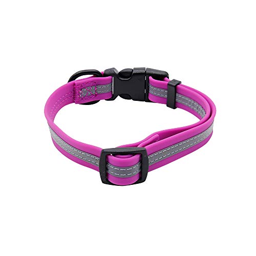 Image of Nimble Reflective Waterproof Dog Collar Adjustable Odor Resistant Easy Clean Pet Collar for Small Medium Large Dogs Night Walking Outdoor Rainy Use (Small (9.45 inch-14.17 inchinches), Rose Purple)