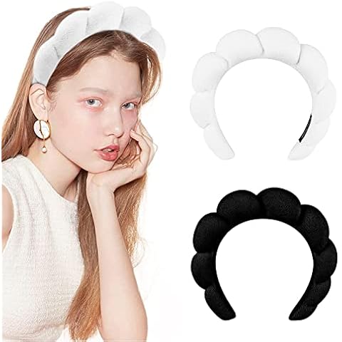 Spa Headband for Women, 2Pcs Spa Headband for Washing Face, Sponge Spa Headbands for Skincare,Yoga,Face Washing, Makeup Removal,Shower and Facial Mask (B+W) Cover