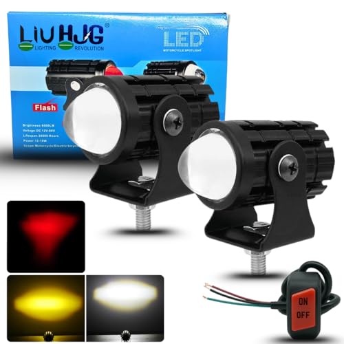 Image of LIU HJG Mini U10 36W LED Fog Light | Dual Beam Yellow /White with Red Devil Eye DRL | Compact Waterproof Driving Lamp | Universal Fit for Bike, Car, SUV | Wide Voltage 10V-80V (Pack of 2)