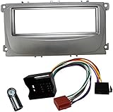 1DIN Autoradio-Kit-Adapter AERZETIX - C4507A - Standard Autoradio Montagesatz - 1DIN - Frontplatte - Kabelbaum und Antennenadapter - Silber