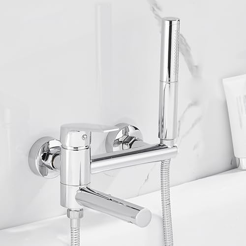 シャワーヘッドセット、バスシャワーミキサータップクロムウォールマウントバスタップバスルーム浴槽タップ360スイベルスパウトハンドヘル