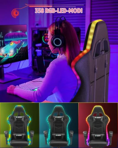 bigzzia Gaming Stuhl, Gaming Chair mit LED, Gaming Sessel Kohlrabenschwarz – Ansicht 4