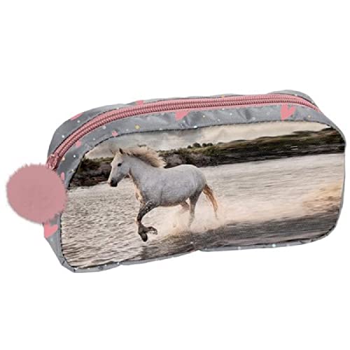 Trousse à crayons pour fille avec motif cheval (PP20HR), rose, gris/noir, 20 x 10 x 4 cm Cover