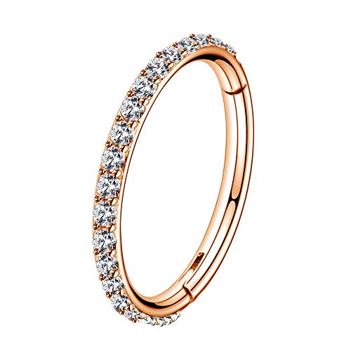 OUFER Helix Hoop Earring Piercing Ring 16G Rostfreier Stahl Knorpel Ohrringe Fünf Petal Clear CZ Blume Tragus Helix Earrings Knorpel Ohrstecker rosegold/18g/6mm Cover