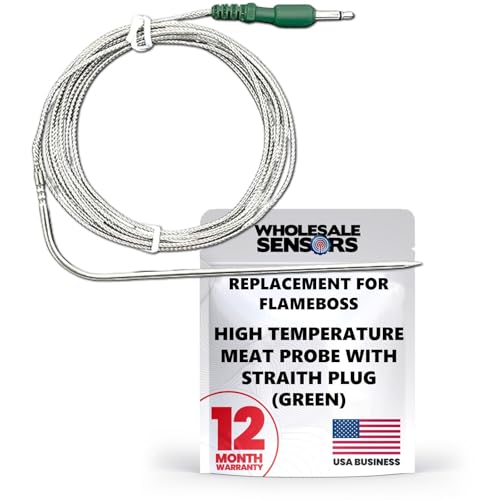 Flame Boss Replacement High Temperature Meat Probe with Straight Plug (Green) 12 Month Warranty
