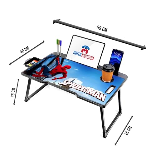Image of Foldable Wooden Laptop Bed Tray Table, Multifunction Lap Tablet Desk with Cup Holder, for Eating Breakfast, Reading Book, Working, Watching Movie on Bed (Spiderman)
