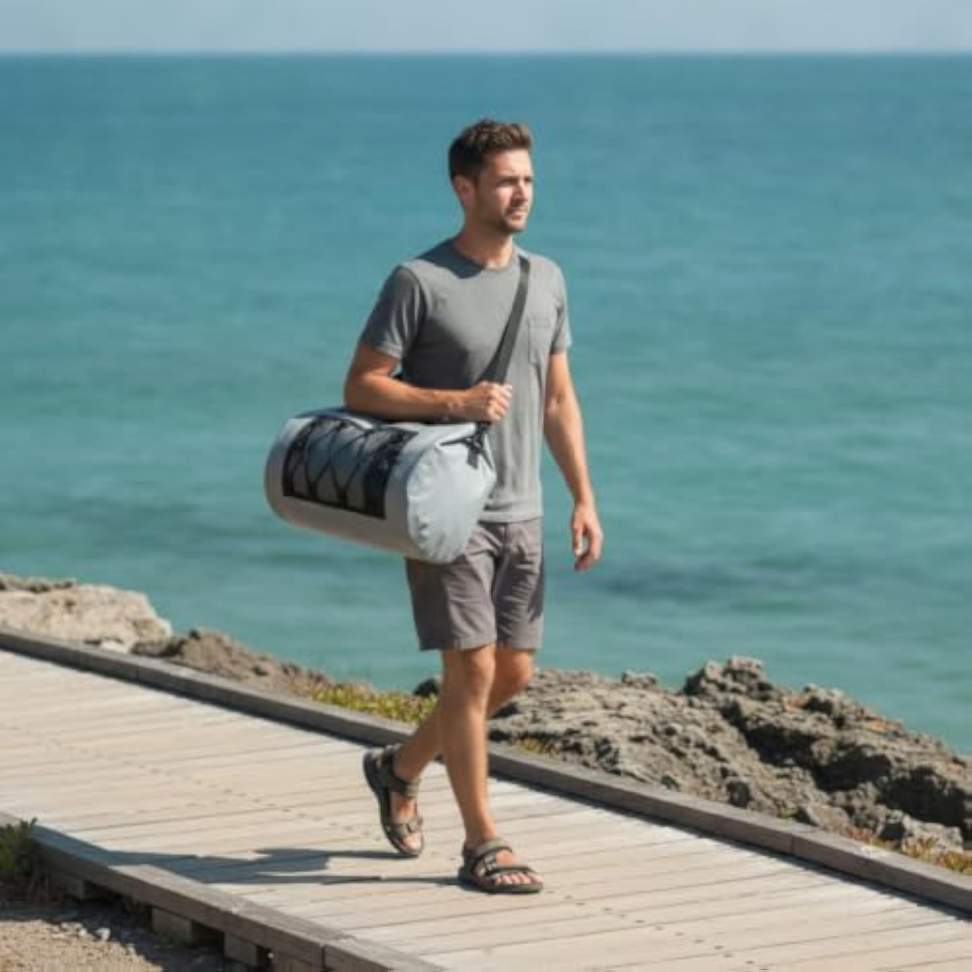 Heavy-Duty Roll-Top Waterproof Backpack for Swimmers, Red