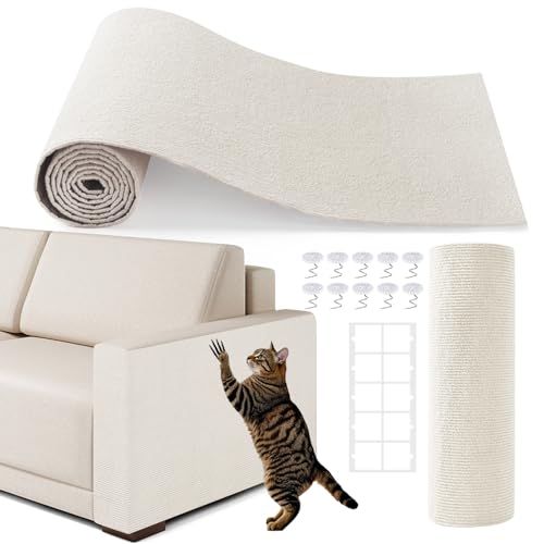 Tappetino tiragraffi per gatti, 199,9 x 40,1 cm, protezione autoadesiva per mobili, tagliabile, resistente, per pareti e divani (beige)