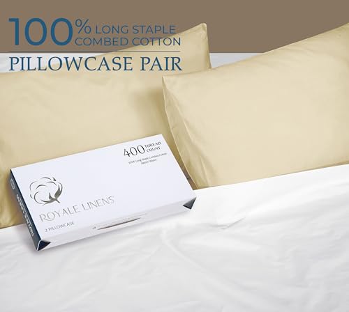 Image of Royale Linens 400 Thread Count 100% American Grown Cotton King Pillowcase Set - Luxury Sateen King Pillow case - 20 inchx40 inch Inch Soft & Smooth Set of 2 Beige Pillowcases - (King, Moroccan Sand)