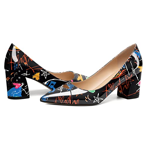 Zamikoo Women's Mid Block Heel Pumps, Pointed Toe Slip On Chunky Heels Ladies Work Office Dress Shoes 2.5 Inches4