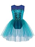 Kinder Mädchen Ballett Trikot Tanzkleid Glänzende Pailletten Kleid mit Tutu Rock Ballerina Wettbewerb Performance Tanzkostüm