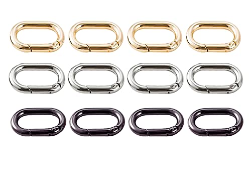 Bobeey 12pcs Mixed Color Carabiner Metal Spring Key Ring,Spring Snap Hooks Clip,Oval Ring for Bags,Purses