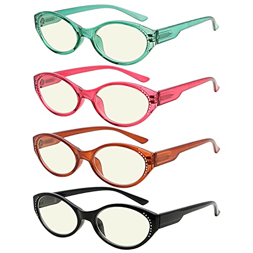 CessBlu 4 works Oval Blue Light Blocking Computer Eyeglasses for Women Reading Glasses +1.0, 4pc-mix - Image 2