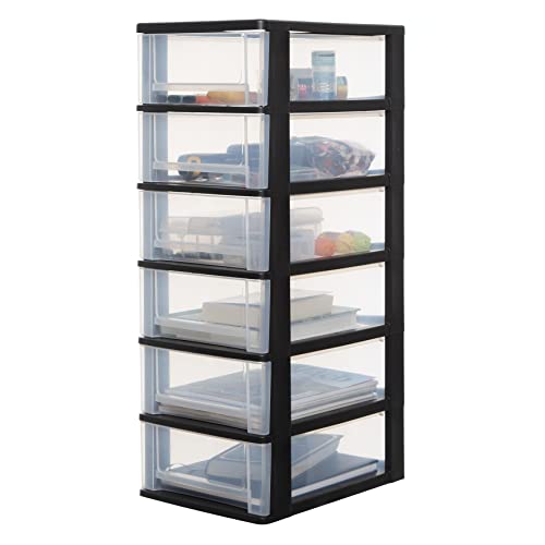 Iris Ohyama, Tour de rangement, Organisateur plastique, 6 tiroirs, 7 L, Poignées ergonomiques, Solide, Multifonction, Salon, Chambre, Bureau - DDOCH-2006 - Noir Cover