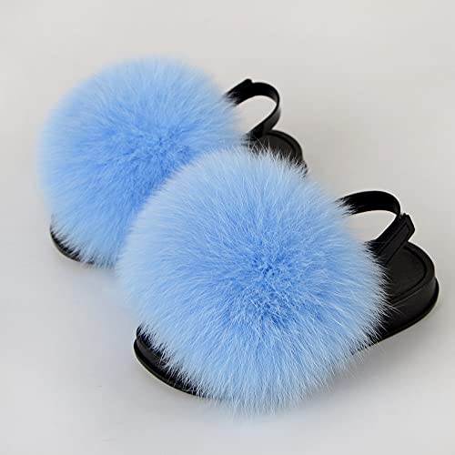 LVCOMEFF Girls Toddler Boy Real Fox Fur Sandals with Elastic Back Strap Flats Shoes Fluffy Fuzzy for Kid Child (hot Pink, Numeric_13)3