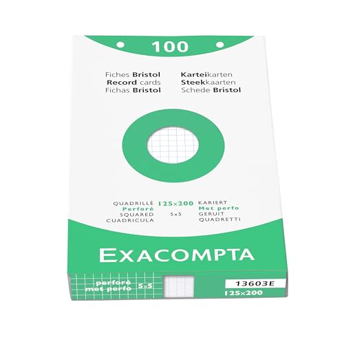 Fiches bristol quadrillées 5x5 perforées Exacompta 125x200 mm pour imprimante jet d'encre