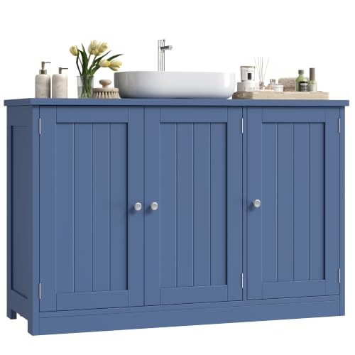 FOREHILL Meuble sous Lavabo 90 cm, Meuble Salle de Bain sous Vasque Bleu