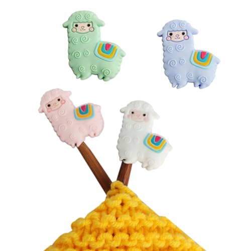 Image of Sexyppl 4PCS Knitting Needle Stoppers,Cartoon Animal Needle Point Protectors, Cute Letters Knitting End Caps, Colorful Cube Knitting Accessories and Gadgets (White)