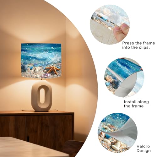 Image of Nuxovilar Lamp Shades Set of 2, 13 inch Top x 13 inch Bottom x 10 inch High (Spider) | Large lamp shades coastal shell wave design beach house bathroom patio covers light (Wave)